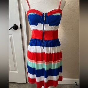 Guess Strapless Dress in Red, Blue & White with Mint Accent